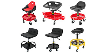 SucceBuy Rolling Garage Stool Car Detailing Stool Adjustable Height Mechanic Seat With Tool Tray Workshop Auto Repair Shop Stool