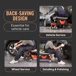 Rolling mechanic stool dimension diagram showing an 18.5-inch seat height and 5-inch casters