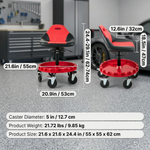 Rolling mechanic stool dimension diagram showing an 18.5-inch seat height and 5-inch casters