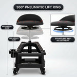 Diagram of the mechanic stool's pneumatic lift showing height adjustment from 20.87 to 26.38 inches