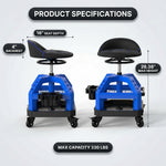 Diagram of the mechanic stool showing 16-inch seat depth, 4-inch backrest, and 26.38-inch max height