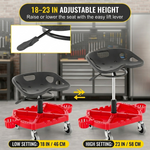 Rolling mechanic stool with five swivel casters two fitted with locking brakes