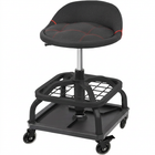 Yellow rolling mechanic stool with magnetic tool tray shown from the front on a plain background