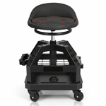 Yellow rolling mechanic stool with magnetic tool tray shown from the front on a plain background
