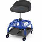Yellow rolling mechanic stool with magnetic tool tray shown from the front on a plain background