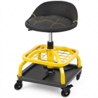 Yellow rolling mechanic stool with magnetic tool tray shown from the front on a plain background
