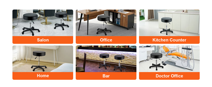 SucceBuy Rolling Round Stool 40cm Diameter w/ 5 Swivel Casters 360° Rotation Height Adjustable Round Stool for Bar Salon Office