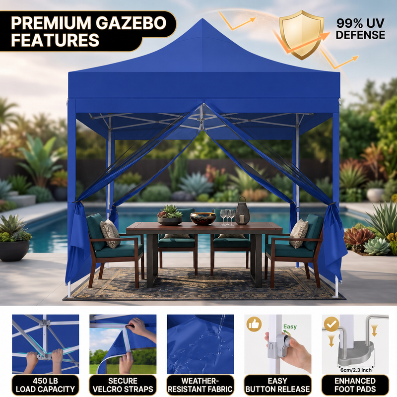 People relaxing inside the screen gazebo showing airflow and bug protection