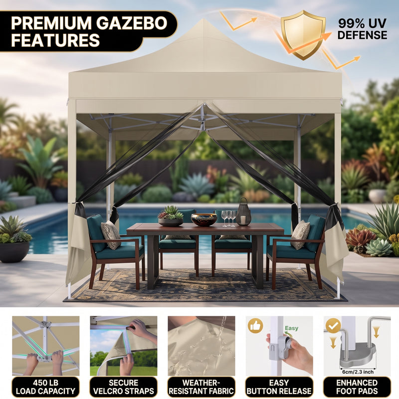People relaxing inside the screen gazebo showing airflow and bug protection