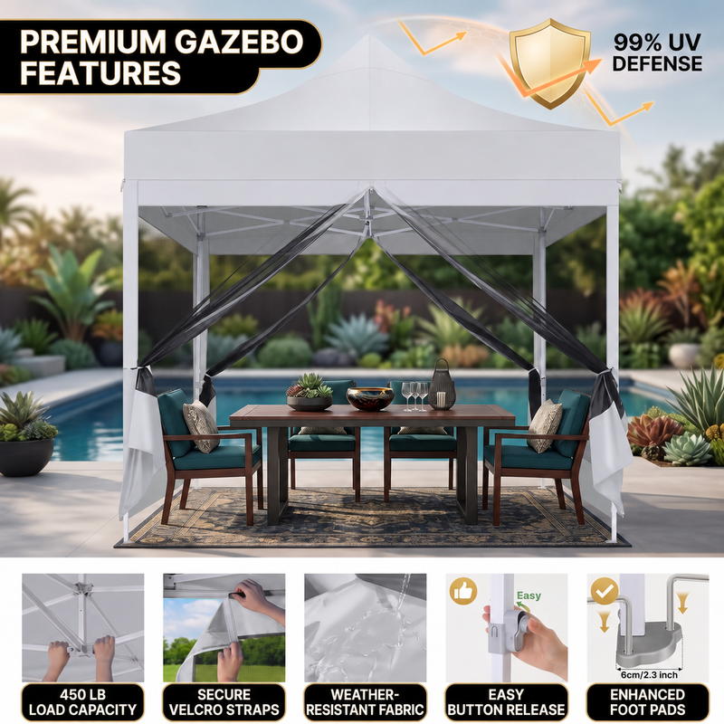 People relaxing inside the screen gazebo showing airflow and bug protection