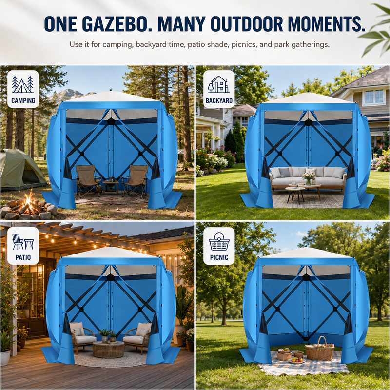 Airflow moving through the tightly woven anti-mosquito mesh panels of the screen gazebo