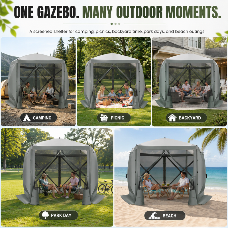 Airflow moving through the tightly woven anti-mosquito mesh panels of the screen gazebo