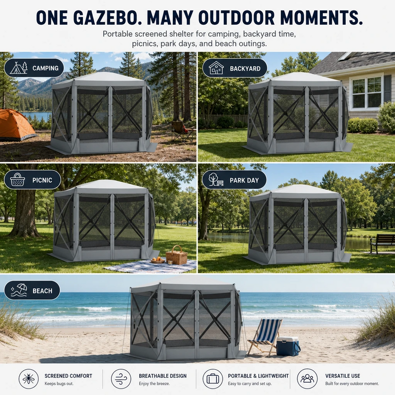 Airflow moving through the tightly woven anti-mosquito mesh panels of the screen gazebo