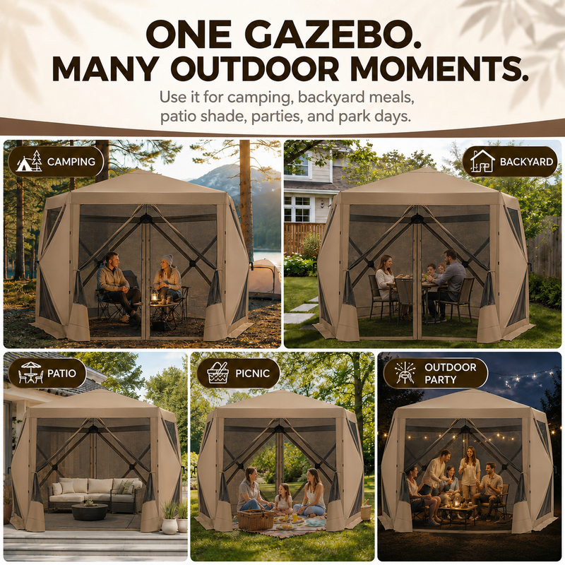 Airflow moving through the tightly woven anti-mosquito mesh panels of the screen gazebo
