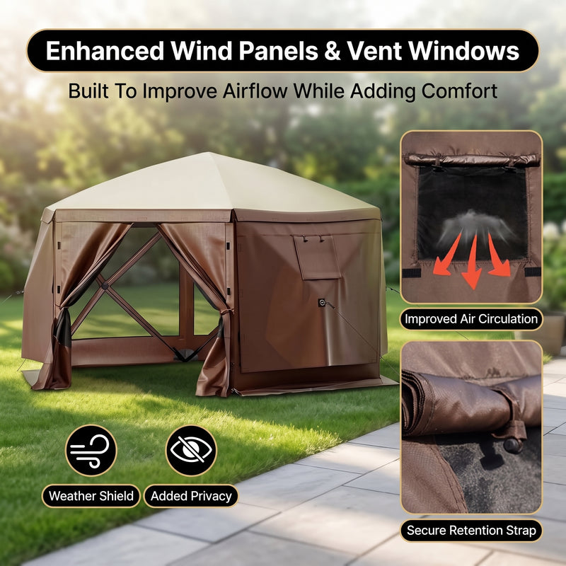 Comparison chart of the gazebo's premium fabric, poles, ropes and stakes