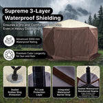 Screen tent gazebo build details showing 300D Oxford fabric and B3 gauze mesh netting for bug protection and airflow