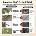 Screen tent gazebo build details showing 300D Oxford fabric and B3 gauze mesh netting for bug protection and airflow