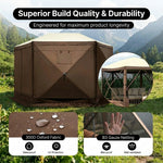 Screen tent gazebo build details showing 300D Oxford fabric and B3 gauze mesh netting for bug protection and airflow