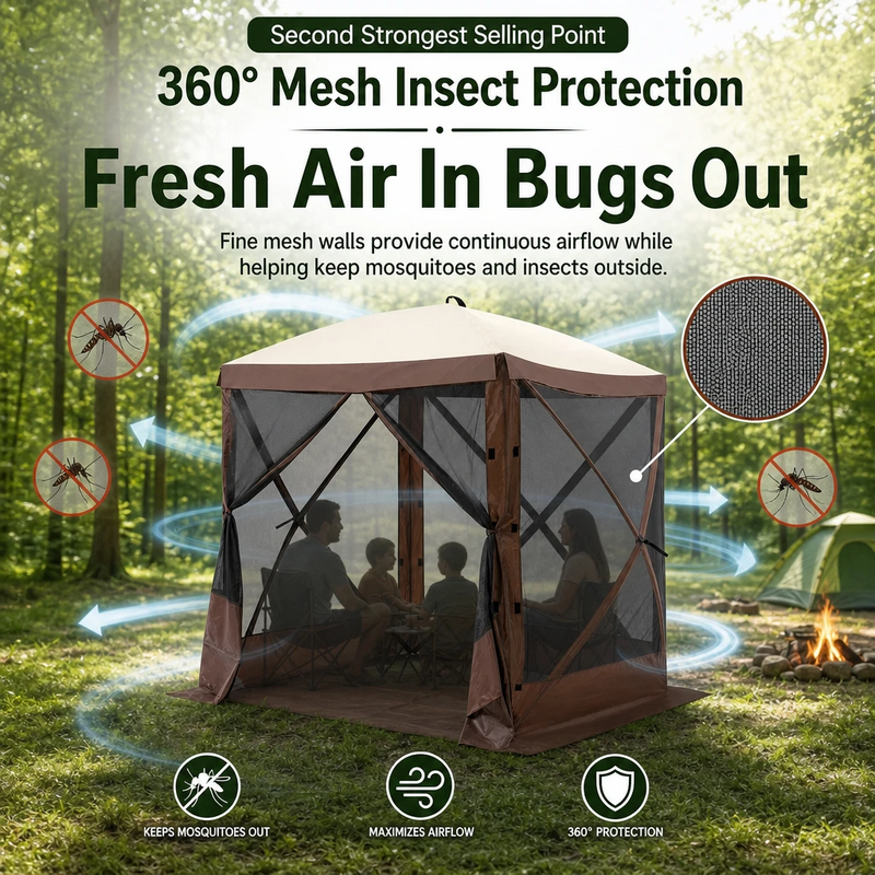 360-degree mesh screen tent keeping mosquitoes out while allowing airflow