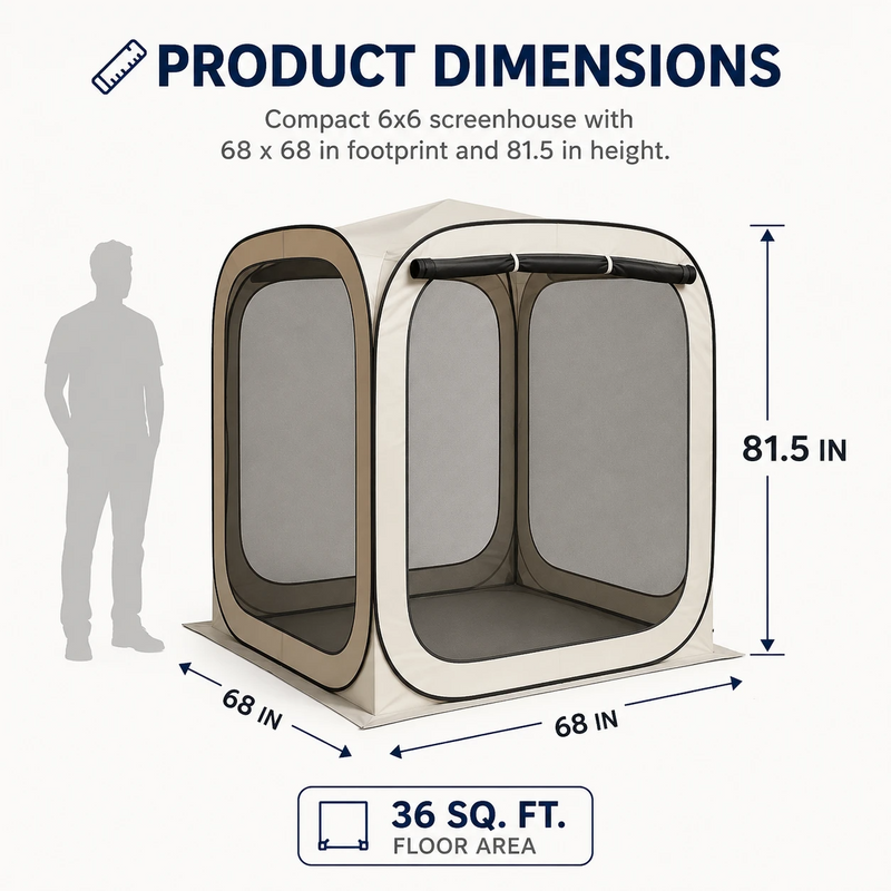 Diagram of 6x6 screen tent gazebo dimensions and 7.1 ft peak height