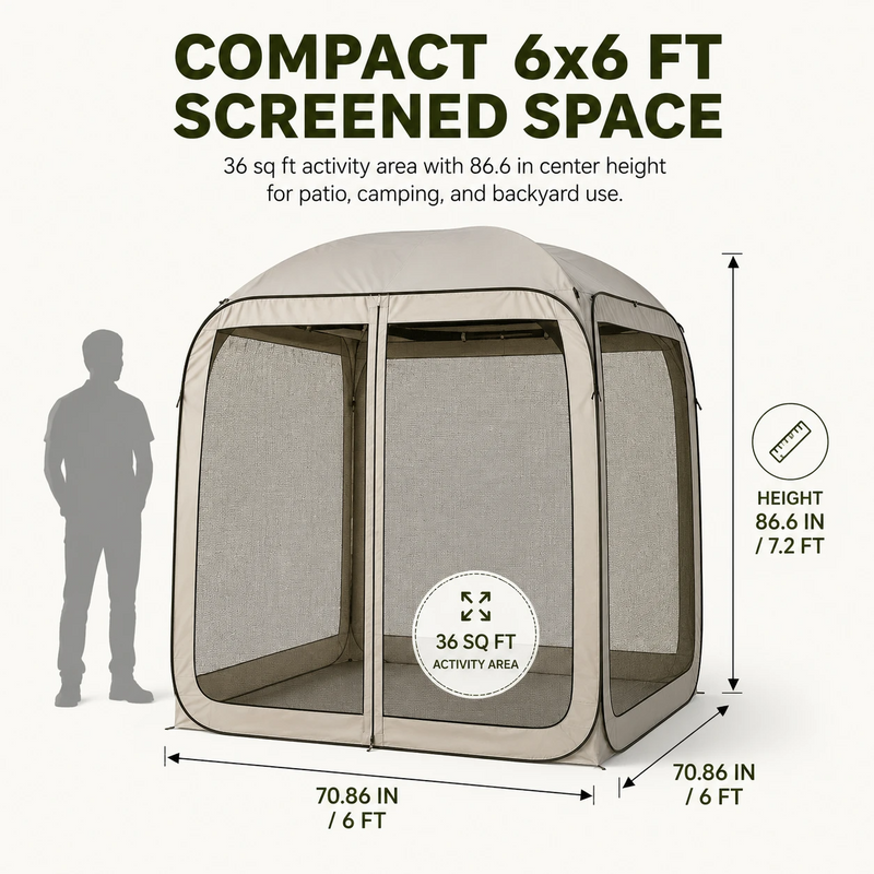 Diagram of 6x6 screen tent gazebo dimensions and 7.1 ft peak height