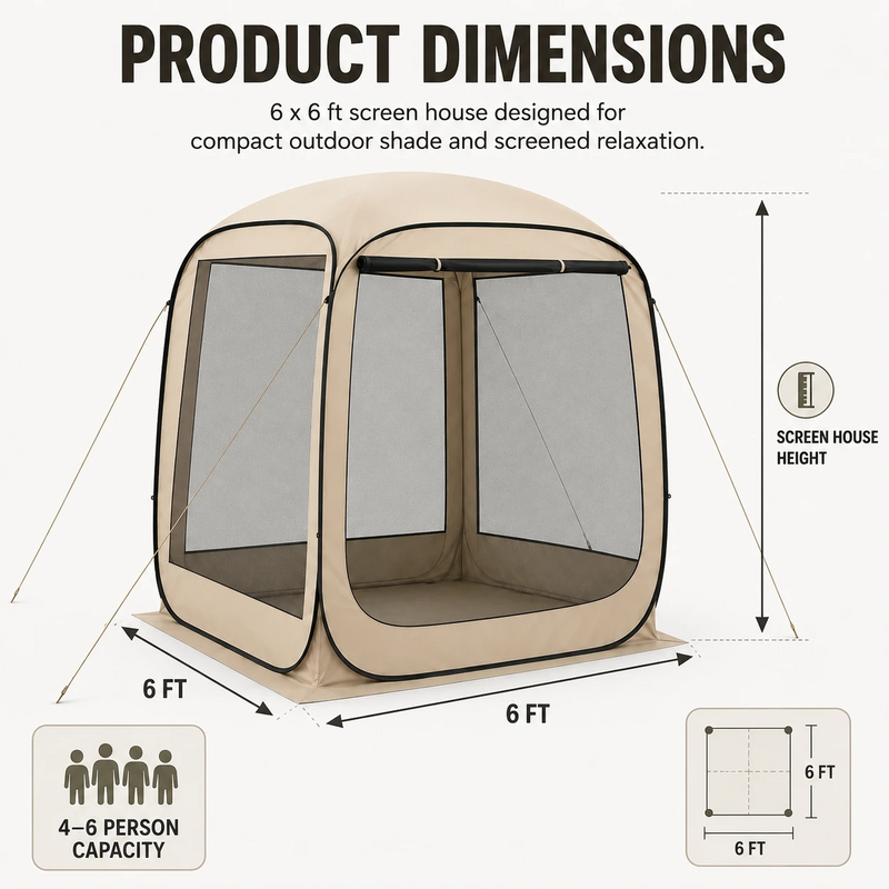 Diagram of 6x6 screen tent gazebo dimensions and 7.1 ft peak height