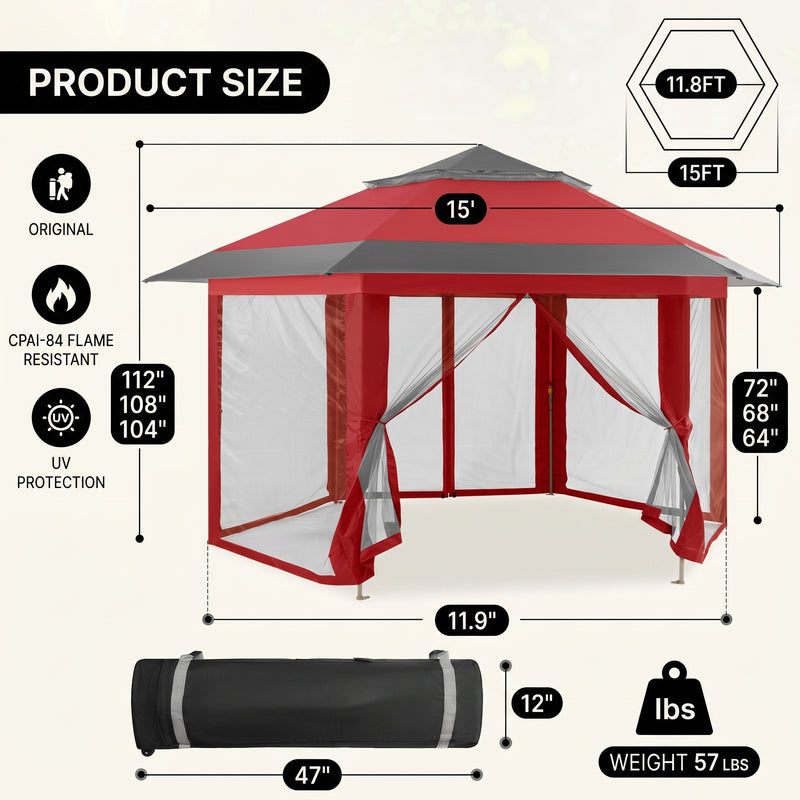 Dimension diagram of the 12x12 ft screen tent gazebo showing 90 in height - 71 in side width and 35 lb weight