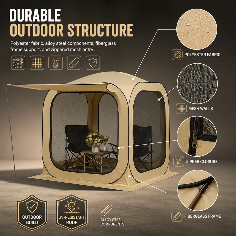 Screen tent materials: 300D Oxford fabric, fiberglass frame and mesh walls