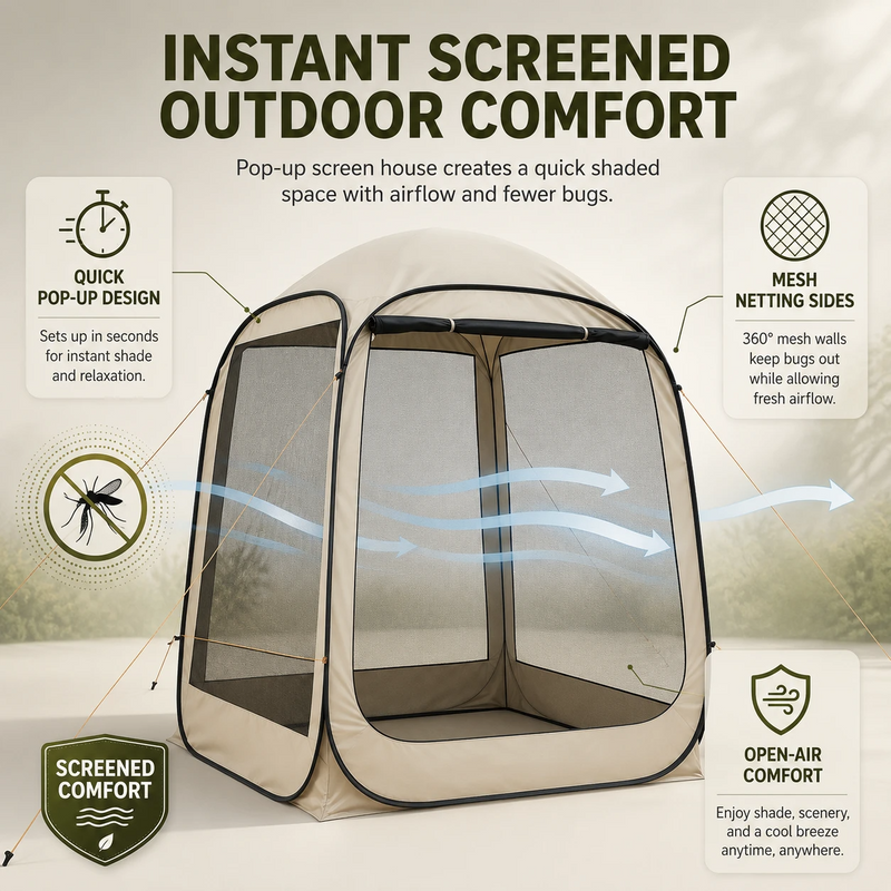Screen tent materials: 300D Oxford fabric, fiberglass frame and mesh walls