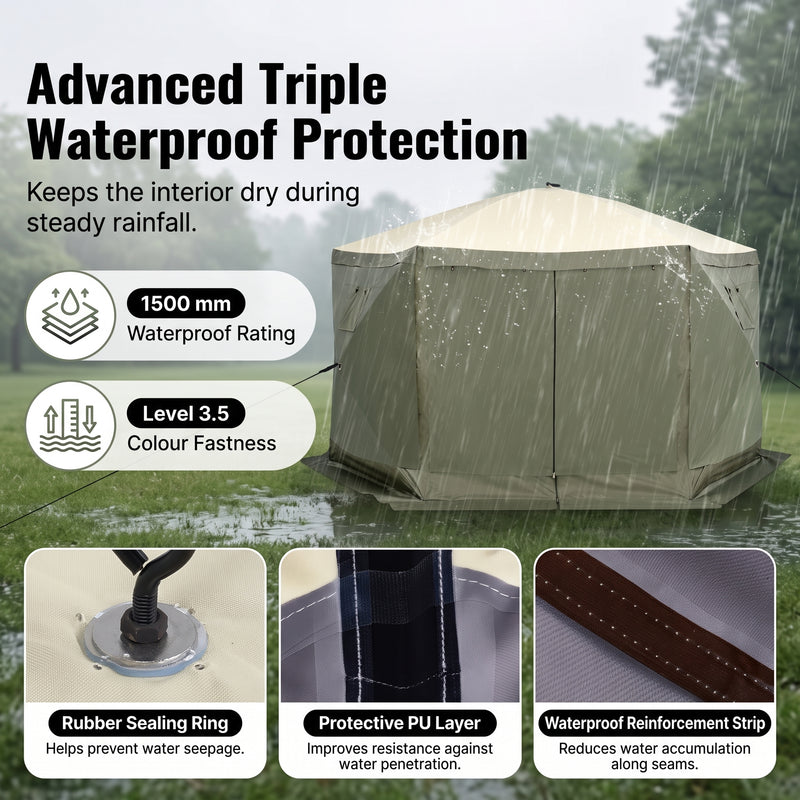 Screen tent gazebo stability features including ground stakes - guy lines - reinforced corners and a carry bag