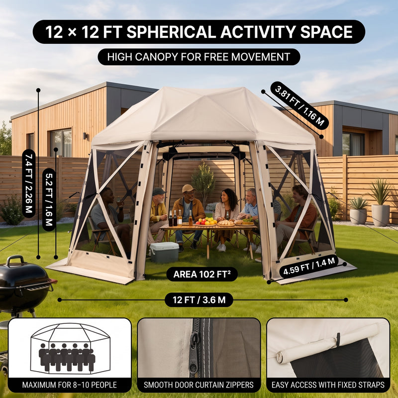 Screen tent gazebo stability features including ground stakes - guy lines - reinforced corners and a carry bag