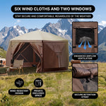 Screen tent gazebo with two roll-up windows and mesh panels providing enhanced airflow and a private enclosed space