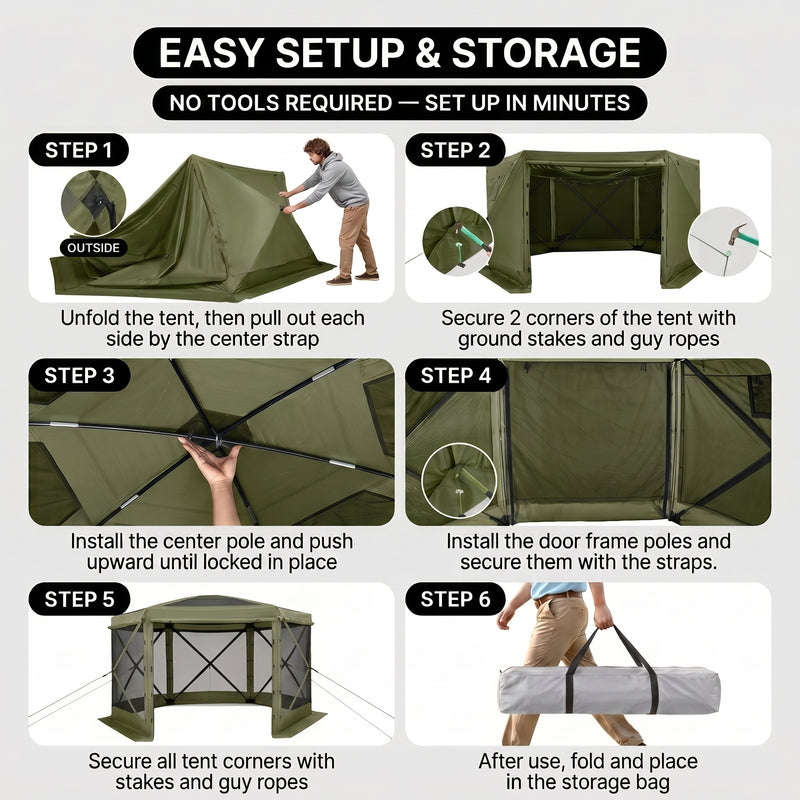 Screen tent gazebo with two roll-up windows and mesh panels providing enhanced airflow and a private enclosed space