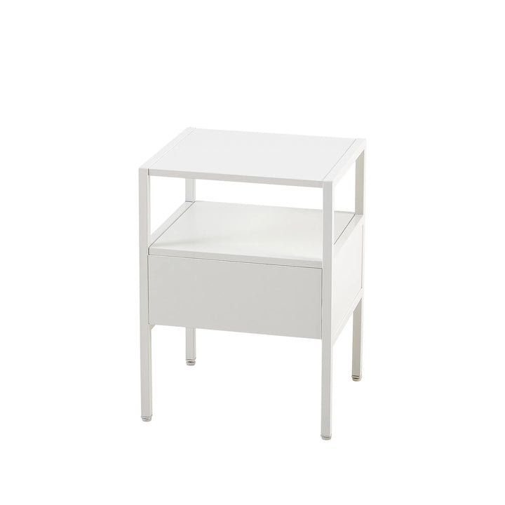 Set of 2, 15.75" Rattan End table with drawer, Modern nightstand, metal legs,side table for living room, bedroom,white