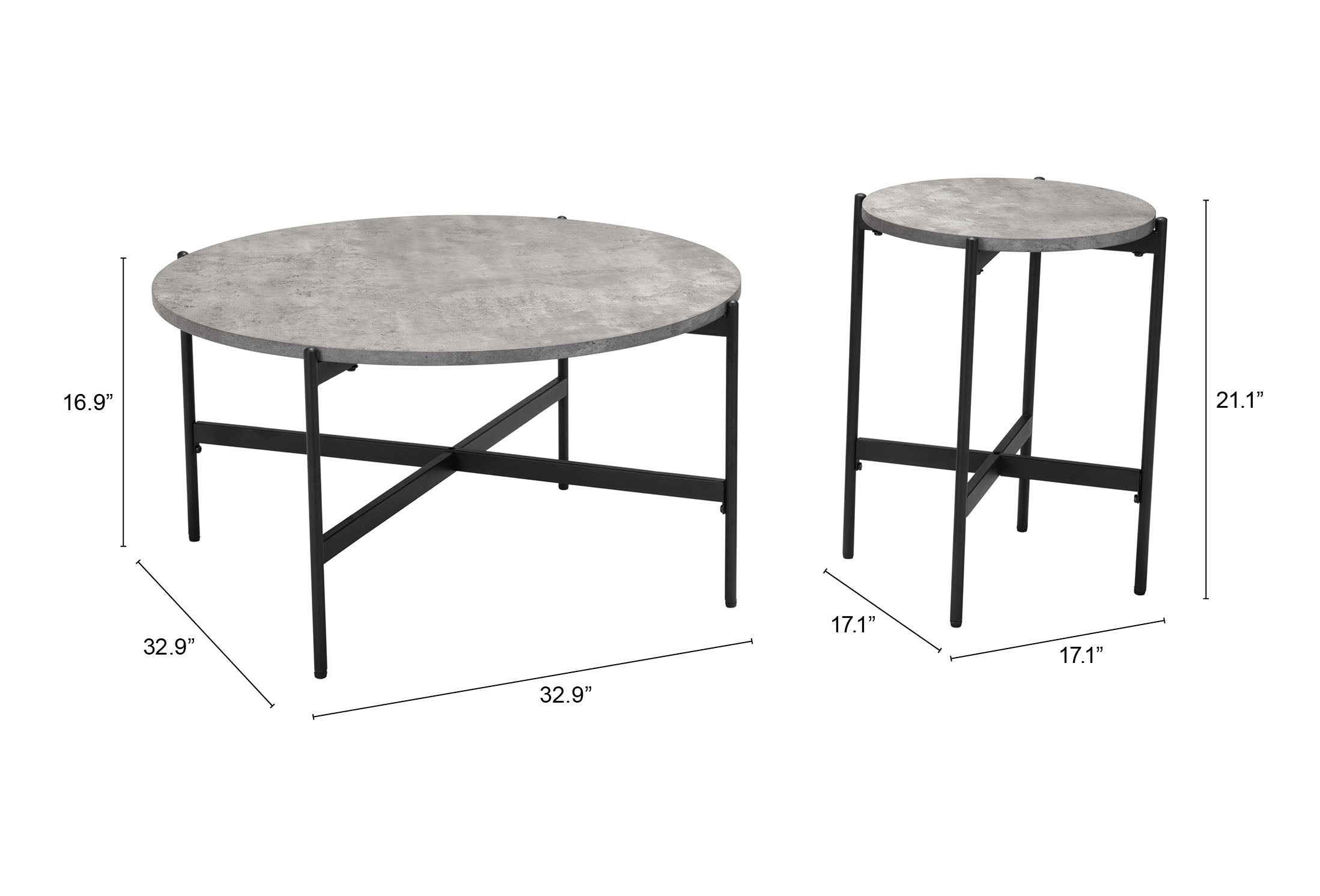 Malo Coffee Table Set (2-Piece) Gray & Black