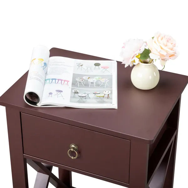 2PCS Side Intersection Style Bedside Table Coffee Table with Two-layer Drawer Black