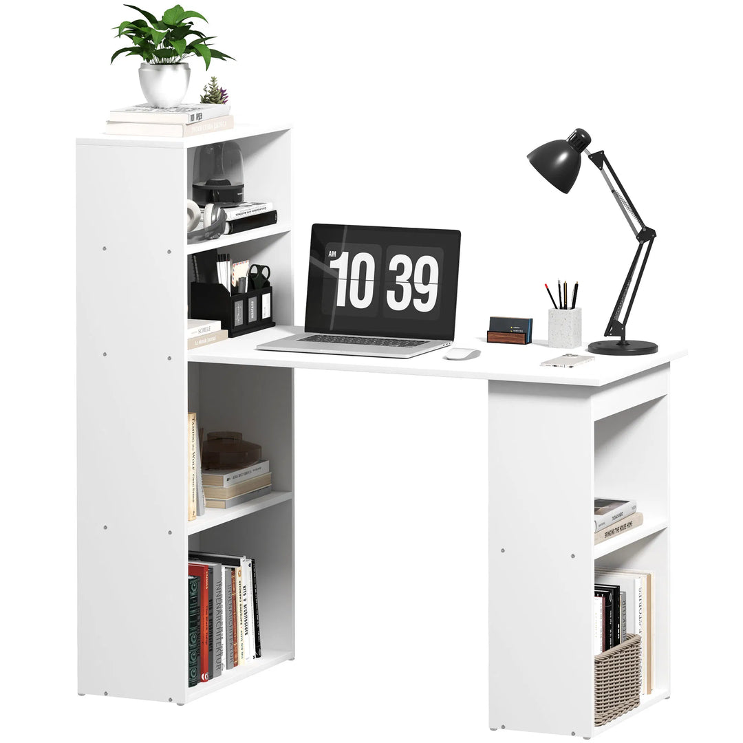 HOMCOM Modern Small Computer Desk with 6-Tier Storage Shelves Combo, Multipurpose Industrial Wood Desk Workstation for Home Office, White