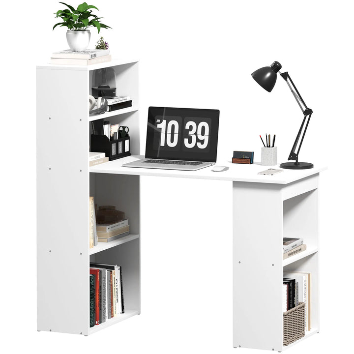 HOMCOM Modern Small Computer Desk with 6-Tier Storage Shelves Combo, Multipurpose Industrial Wood Desk Workstation for Home Office, White