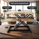 Standing desk converter dimension diagram showing 30 lb desktop capacity and platform measurements