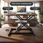 Standing desk converter dimension diagram showing 30 lb desktop capacity and platform measurements