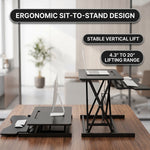 Standing desk converter height adjustment range diagram from 4.3 to 20 inches