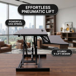 Standing desk converter height adjustment range diagram from 4.3 to 20 inches