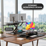 Standing desk converter height adjustment range diagram from 4.3 to 20 inches