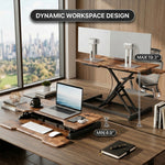 Standing desk converter height adjustment range diagram from 4.3 to 20 inches