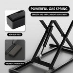 Standing desk converter keyboard tray capacity and pneumatic lift mechanism diagram