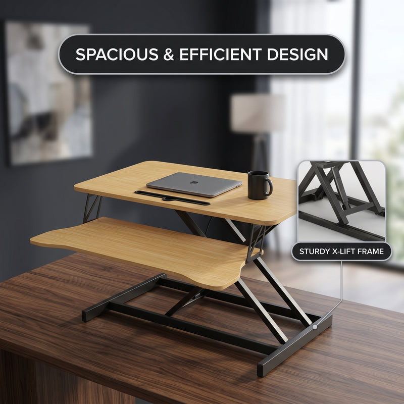 Standing desk converter keyboard tray capacity and pneumatic lift mechanism diagram