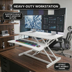 Standing desk converter keyboard tray capacity and pneumatic lift mechanism diagram