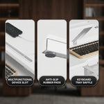 Standing desk converter keyboard tray capacity and pneumatic lift mechanism diagram