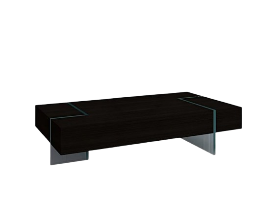 53" Black And Clear Wood And Glass Sled Coffee Table