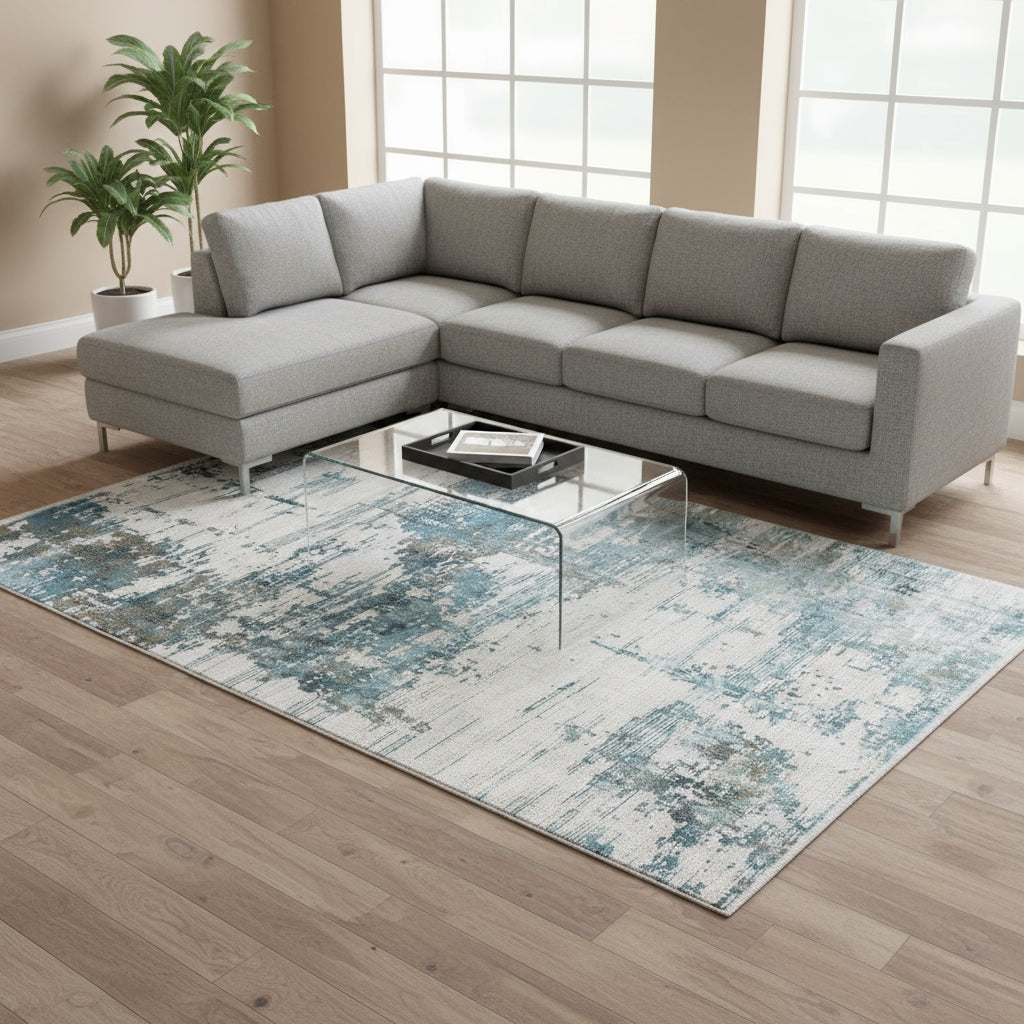 Venice Hayden Ivory/Blue Abstract Area Rug 8'3"x11'6"